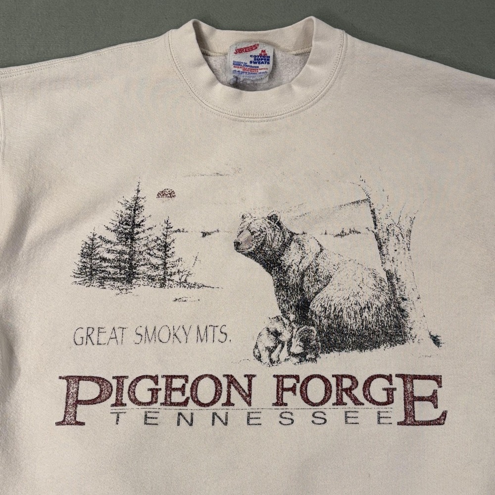 Vintage Tennessee Sweatshirt Mens Medium White Pullover Fleece Pigeon Forge Bear